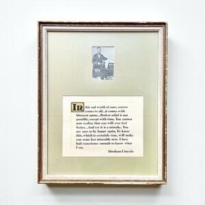 Vintage Wood Framed Abraham Lincoln Photo & “Sorrow Grieving” Quote 19”X15”